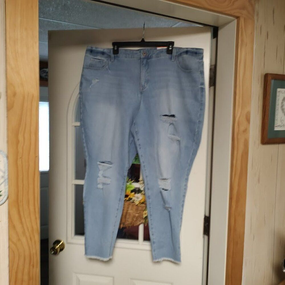 New Style & Co Curvy Skinny Leg Midrise Distressed Jeans Size Women's 24W